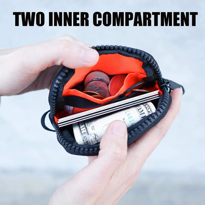 RE ROUGH ENOUGH Rough Enough Small Coin Purse Card Wallet Keychain Pouch for Men Women with Zipper Neck Lanyard Black Cordura Water Repellent - Image 3
